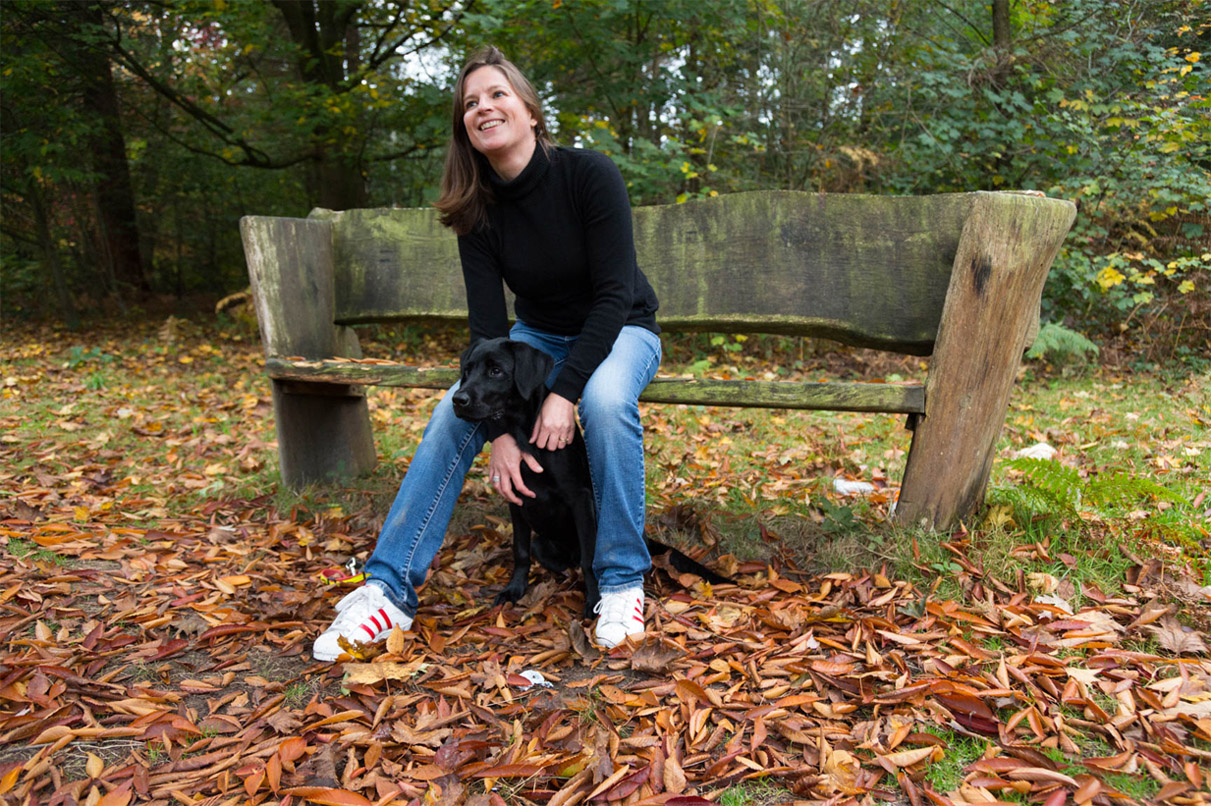 Christine and her dog Chico on a brisk fall day in Belgium. Christine works in animal medicines and is 'dedicated to improving the lives of pets.'